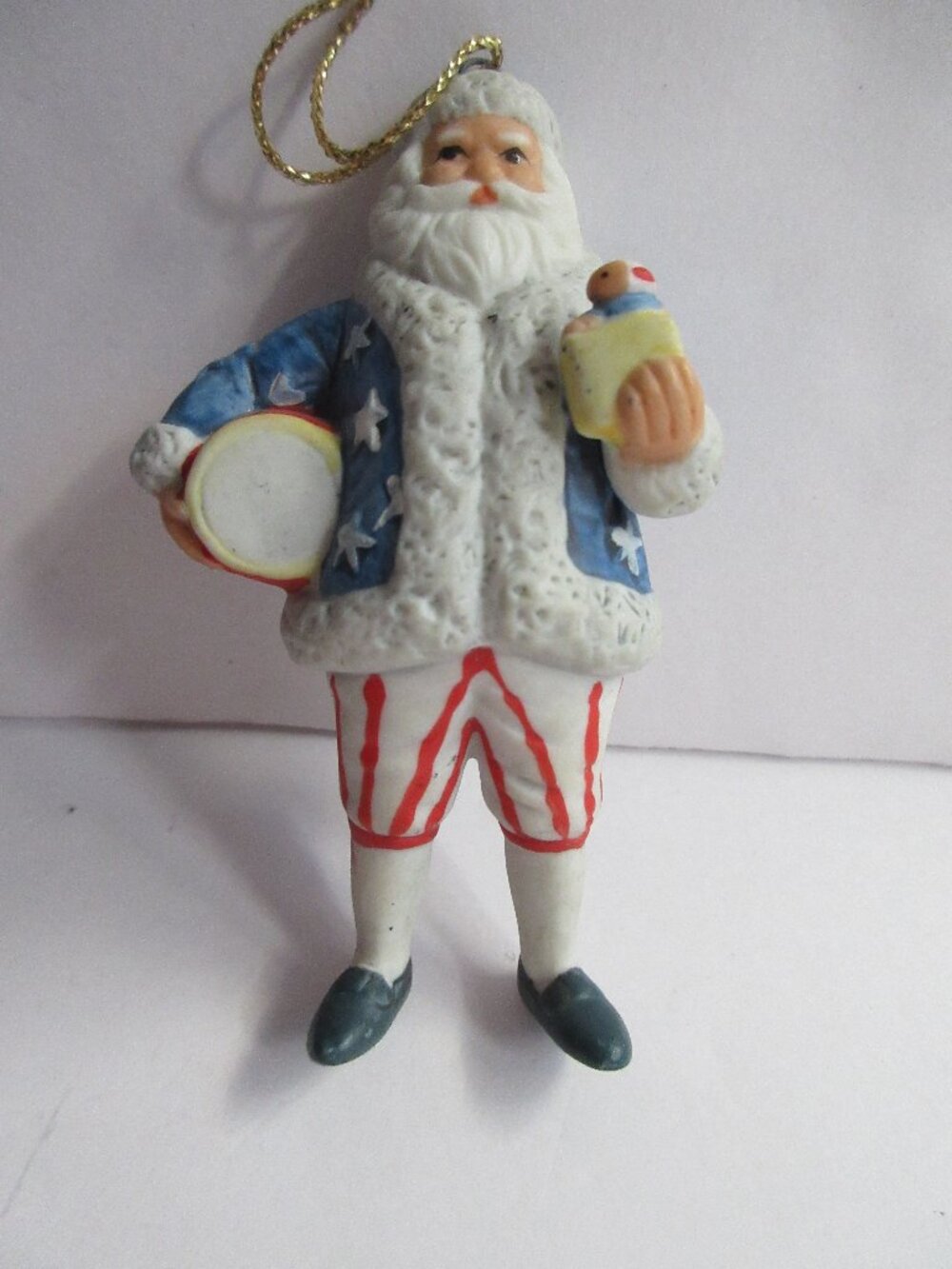 Patriotic Santa Christmas Ornament 1863 Style 3" Tom Tierney Ceramic Bisque Vtg